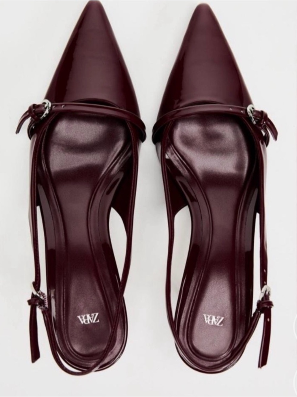 Zara patent leather pointed toe slingback heels